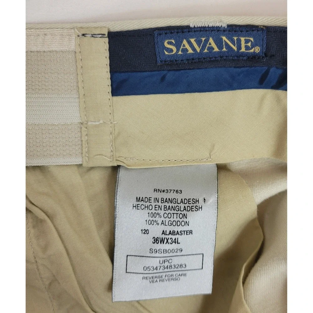 Savane Performance Chino Mens 36x34 Alabaster Beige Flat Front S9SB0029 NWT